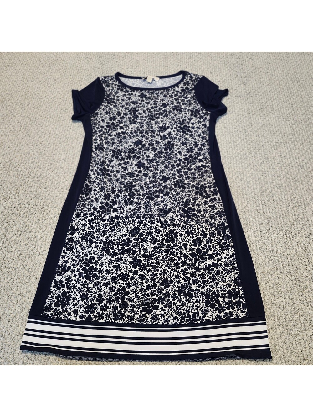 Michael Kors Navy and White Floral Print Dress Size Medium